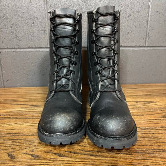 Men’s Black Leather Combat Work Boots Vibram Sole Insulated Lined Steel Toe 8R - Picture 3 of 8
